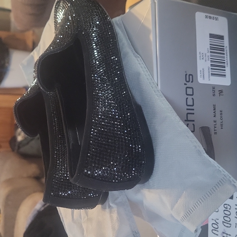 CHICOS Rhinestone Loafers~ 7M Black - Picture 4 of 8
